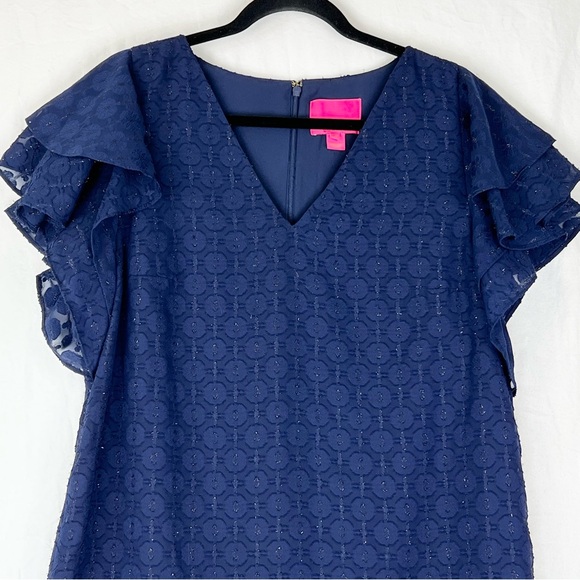 Lilly Pulitzer Kathie Dress Tanzanian Clip Navy Blue Size 12 Metallic Flutter - Picture 4 of 12